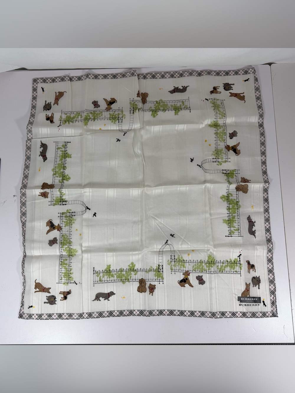 Burberry London Vintage Dog Garden Check Cotton Handkerchief Scarf
